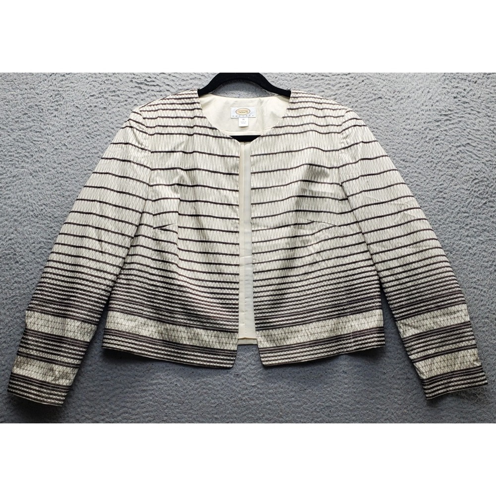 Talbots Jacket Womens Petite 14 Multi Embroidered Striped Long Sleeve Open Front